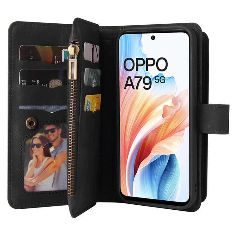 KT Multi-Functional Series-2 For Oppo A79 5G / A2 5G Case Skin-touch Card Holder Phone Cover - Black