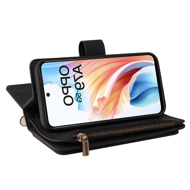 KT Multi-Functional Series-2 For Oppo A79 5G / A2 5G Case Skin-touch Card Holder Phone Cover - Black