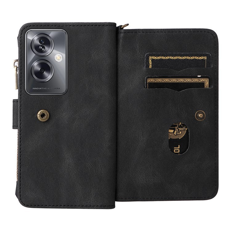 KT Multi-Functional Series-2 For Oppo A79 5G / A2 5G Case Skin-touch Card Holder Phone Cover - Black