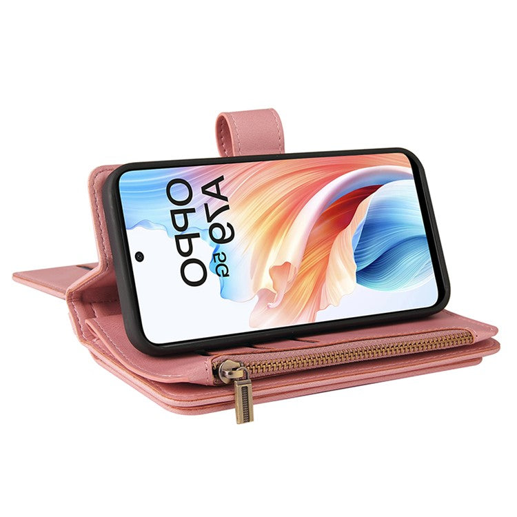 KT Multi-Functional Series-2 For Oppo A79 5G / A2 5G Case Skin-touch Card Holder Phone Cover - Pink