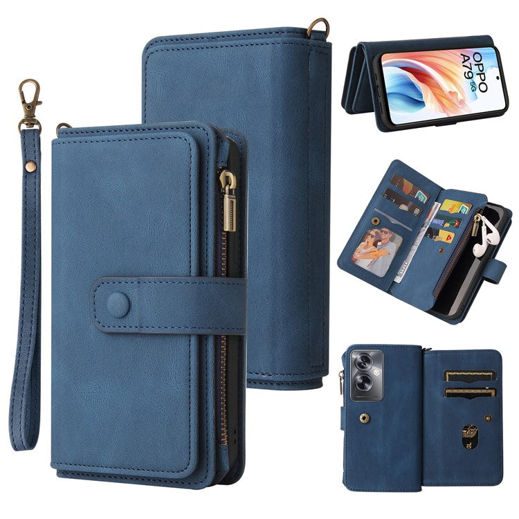 KT Multi-Functional Series-2 For Oppo A79 5G / A2 5G Case Skin-touch Card Holder Phone Cover - Blue