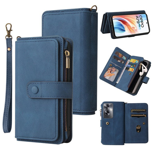 KT Multi-Functional Series-2 For Oppo A79 5G / A2 5G Case Skin-touch Card Holder Phone Cover - Blue