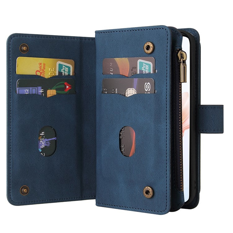 KT Multi-Functional Series-2 For Oppo A79 5G / A2 5G Case Skin-touch Card Holder Phone Cover - Blue