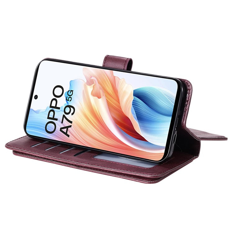 KT Multi-functional Series-1 For Oppo A79 5G / A2 5G Wallet Case Leather Stand Cover - Wine Red