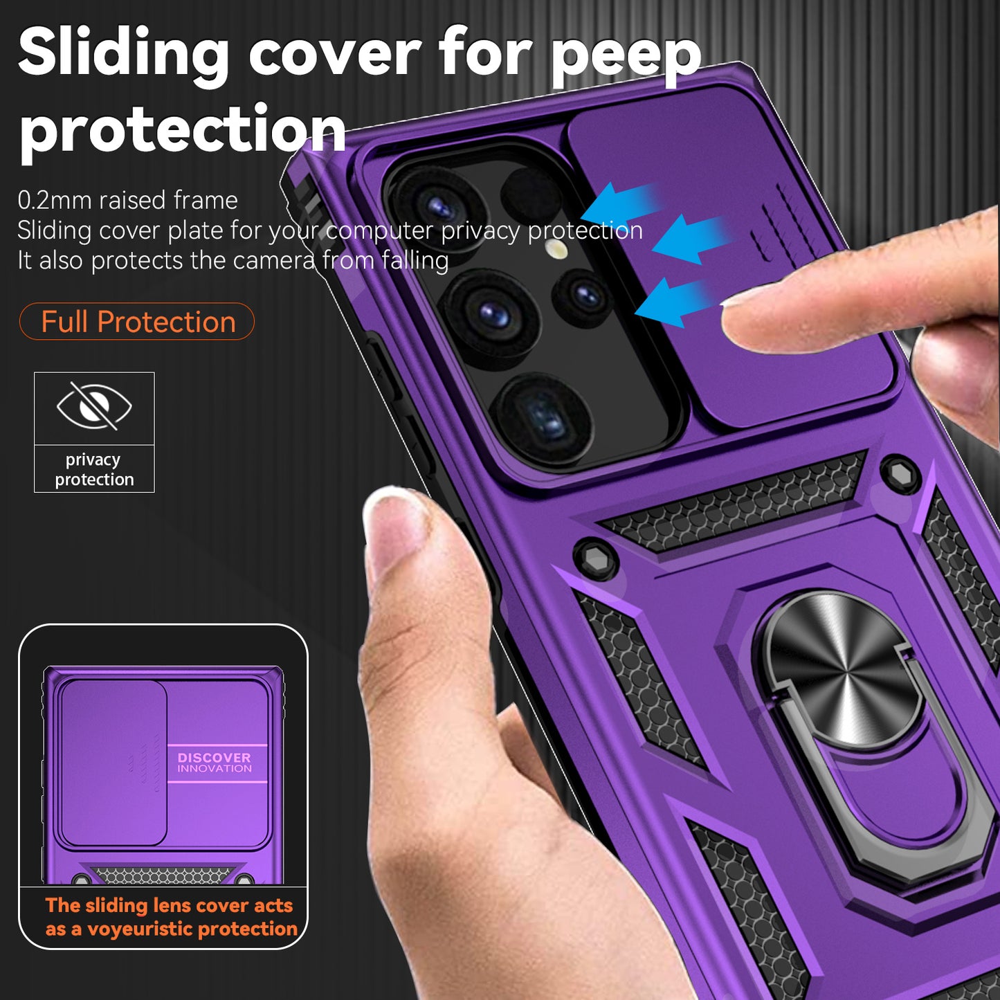 For Samsung Galaxy S24 Ultra Case Kickstand Phone Cover with Slide Lens Protection - Purple