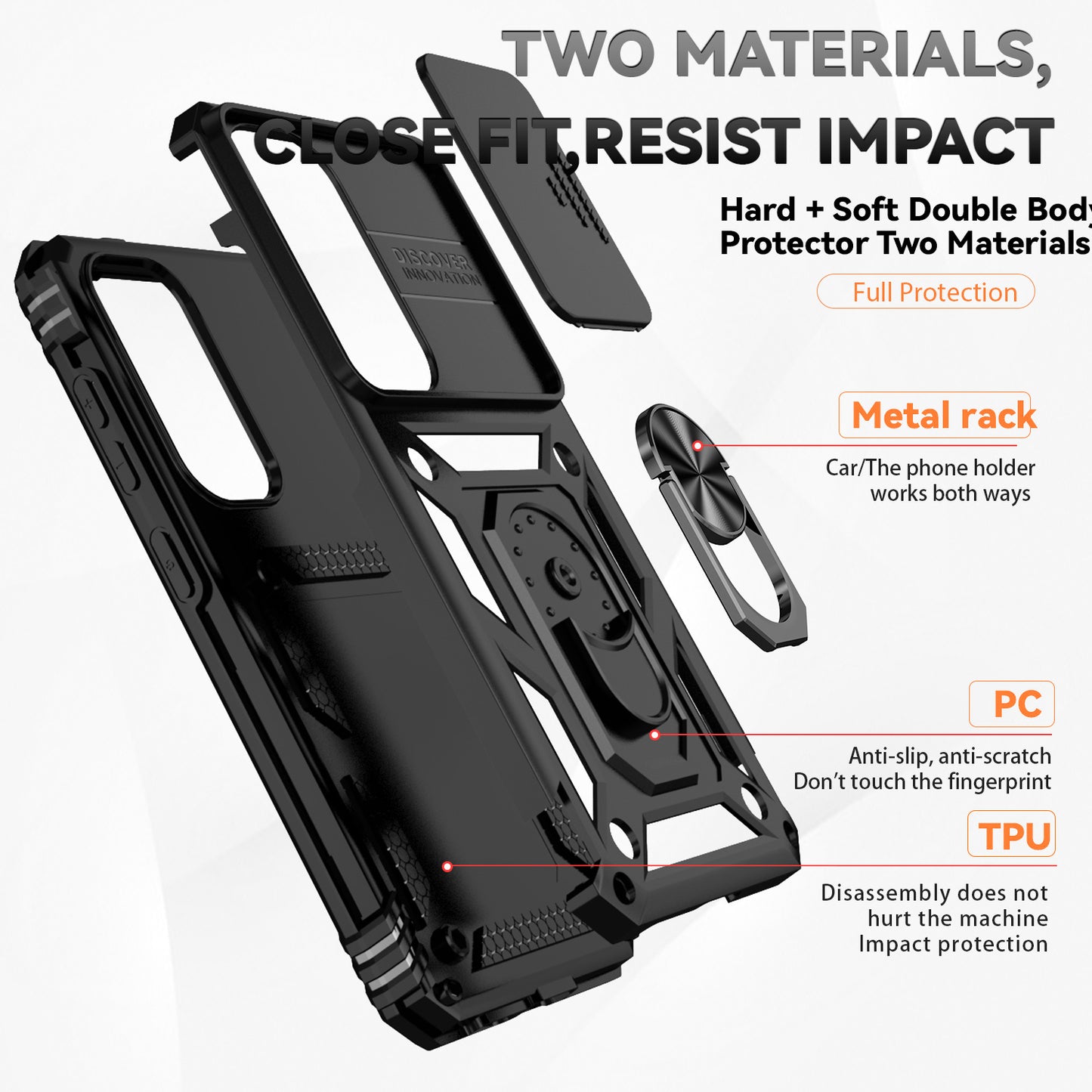 For Samsung Galaxy S24+ Armour Phone Case Camera Protection Kickstand Cover - Black