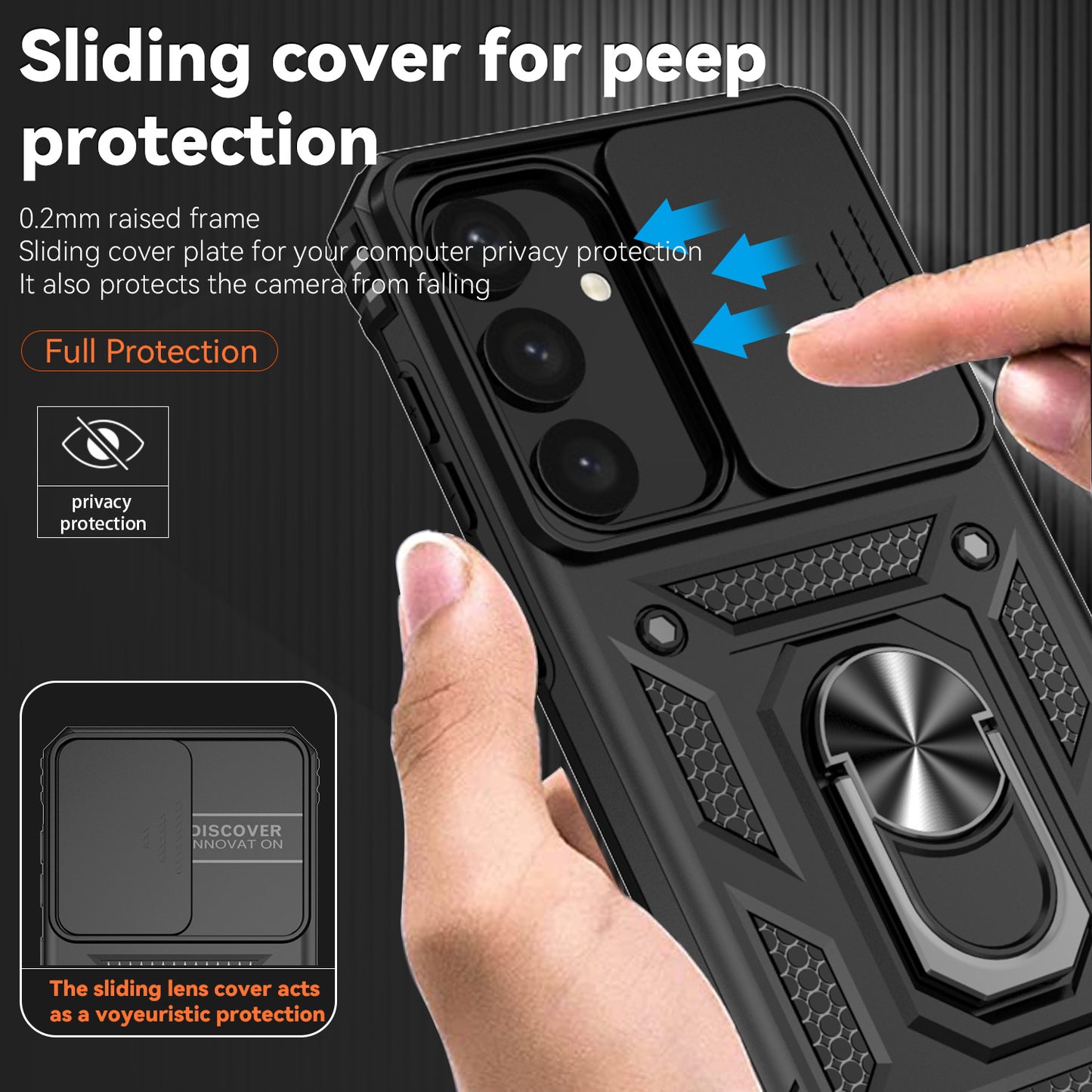 For Samsung Galaxy S24+ Armour Phone Case Camera Protection Kickstand Cover - Black