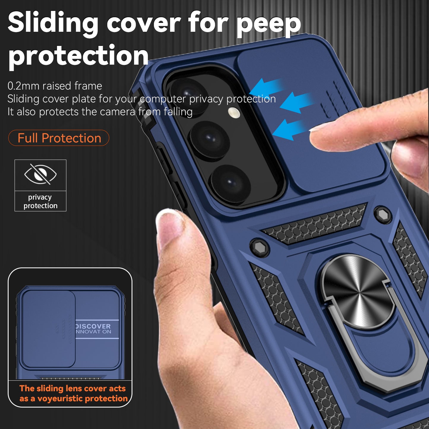 For Samsung Galaxy S24+ Armour Phone Case Camera Protection Kickstand Cover - Blue