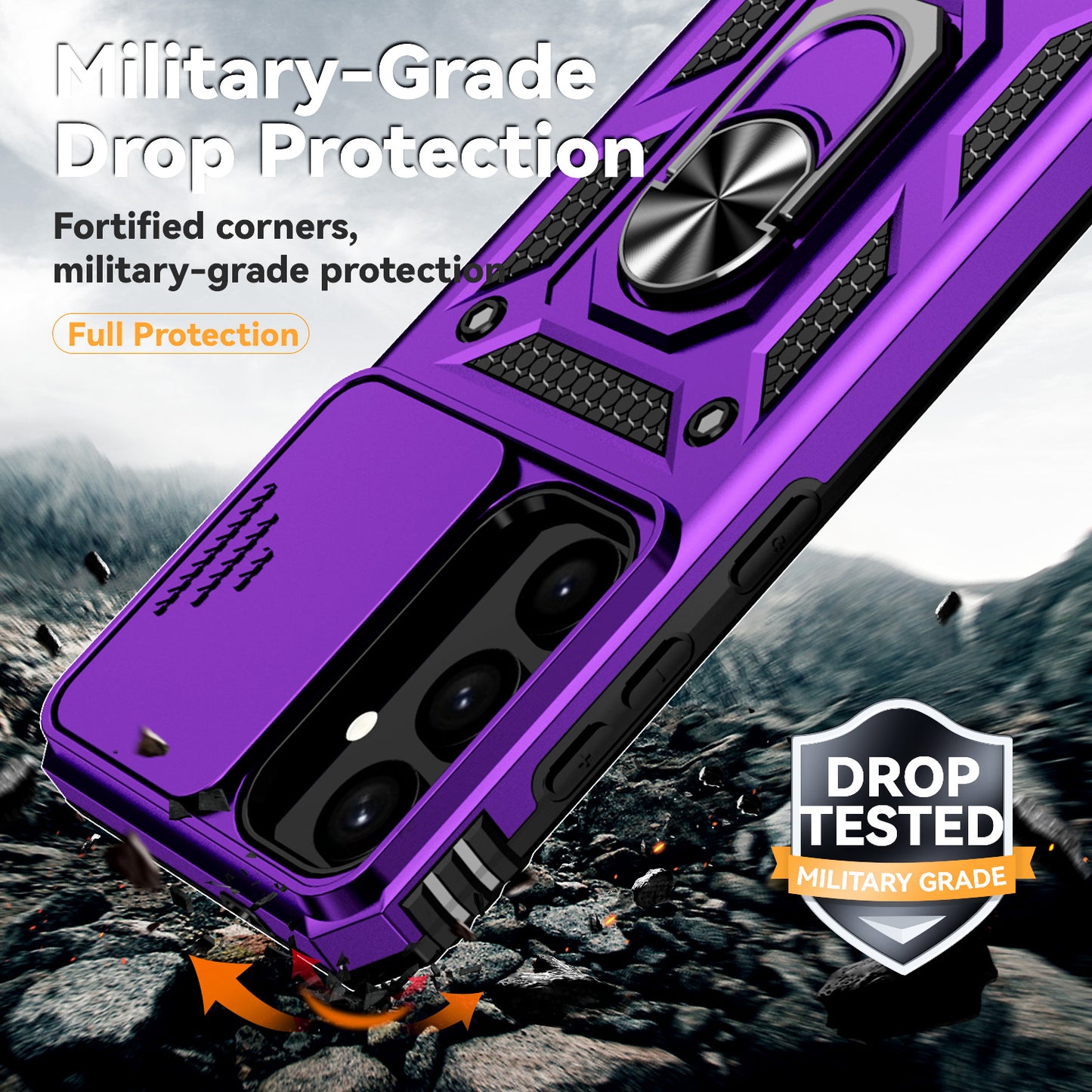 For Samsung Galaxy S24+ Armour Phone Case Camera Protection Kickstand Cover - Purple