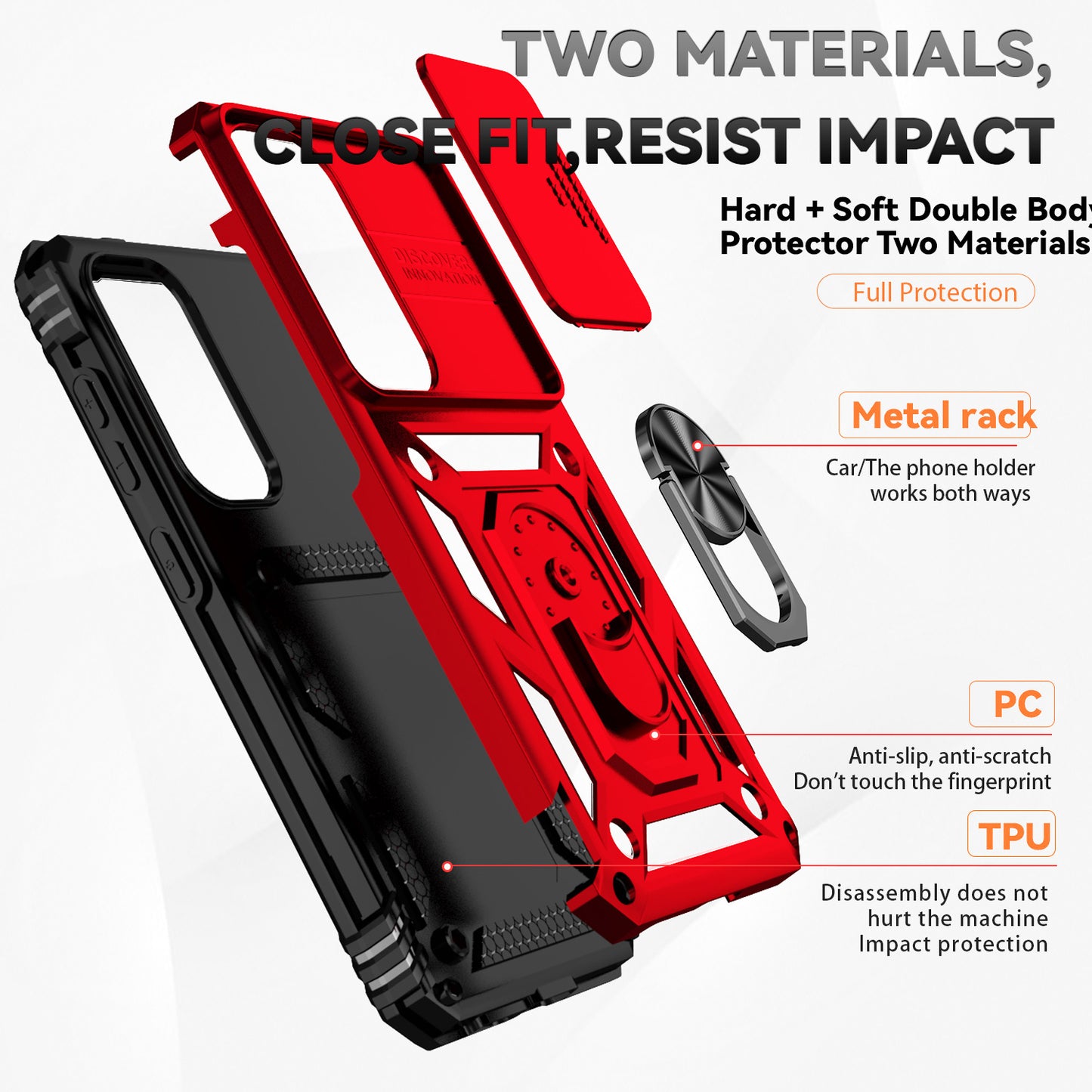 For Samsung Galaxy S24 Case with Camera Slide Protector Kickstand PC+TPU Phone Cover - Red