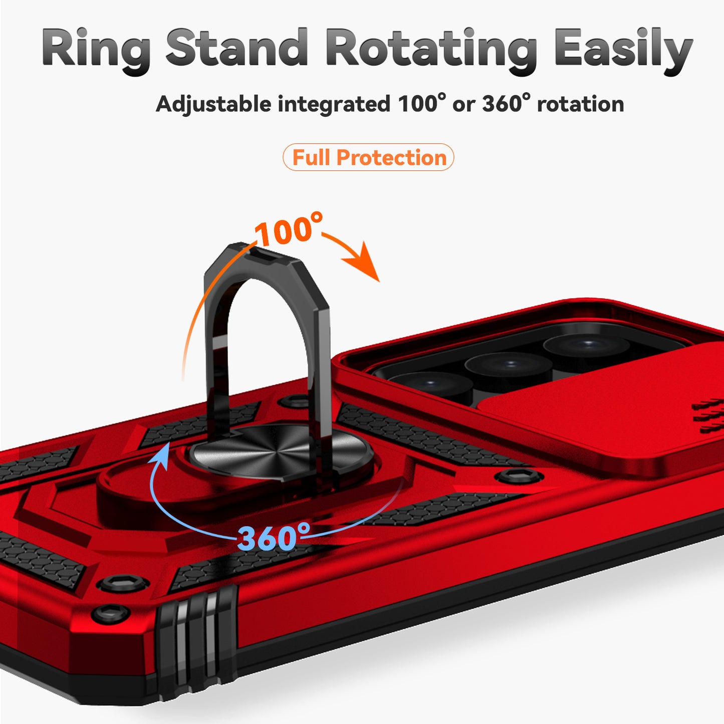 For Samsung Galaxy S24 Case with Camera Slide Protector Kickstand PC+TPU Phone Cover - Red
