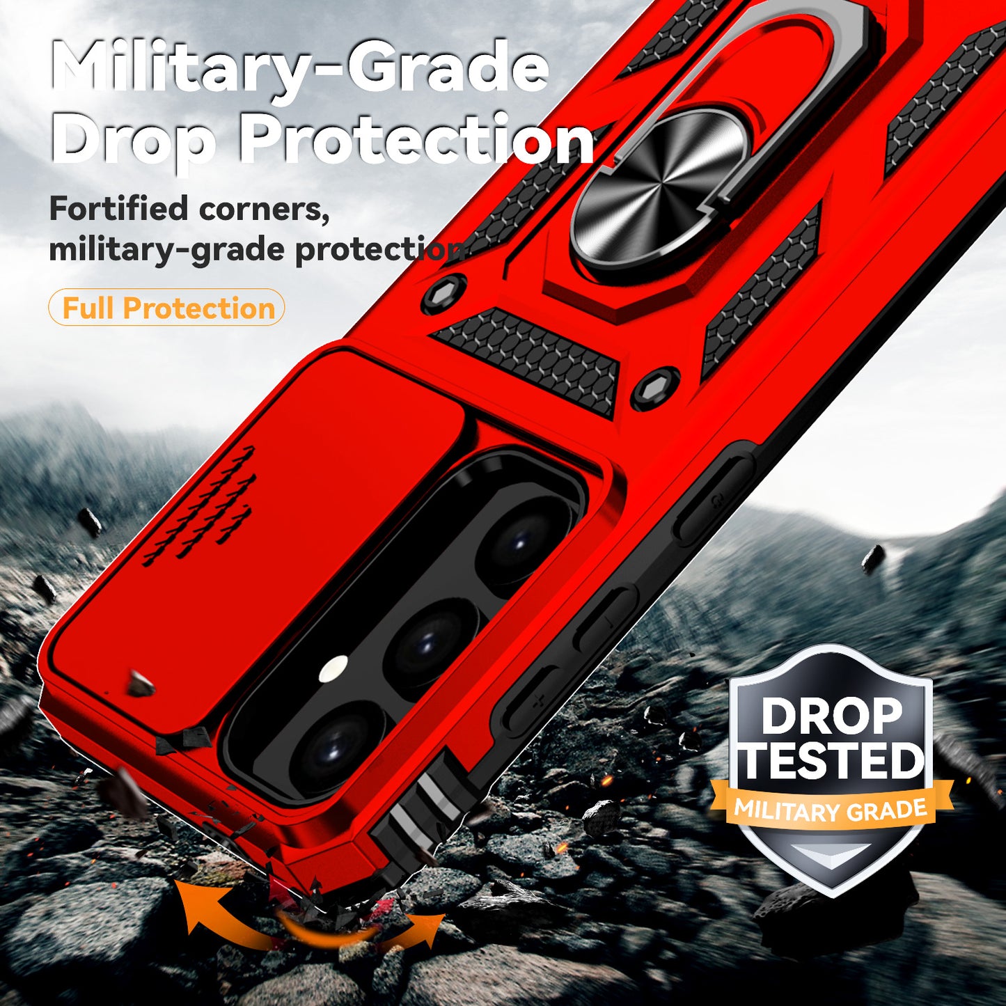 For Samsung Galaxy S24 Case with Camera Slide Protector Kickstand PC+TPU Phone Cover - Red