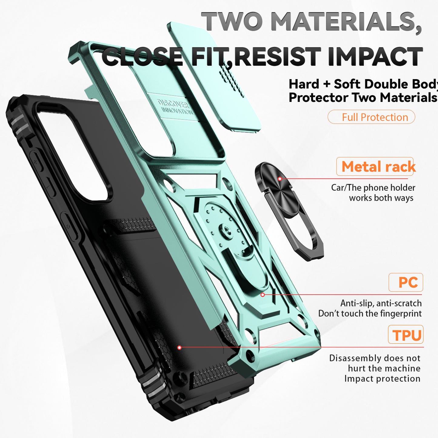 For Samsung Galaxy S24 Case with Camera Slide Protector Kickstand PC+TPU Phone Cover - Green