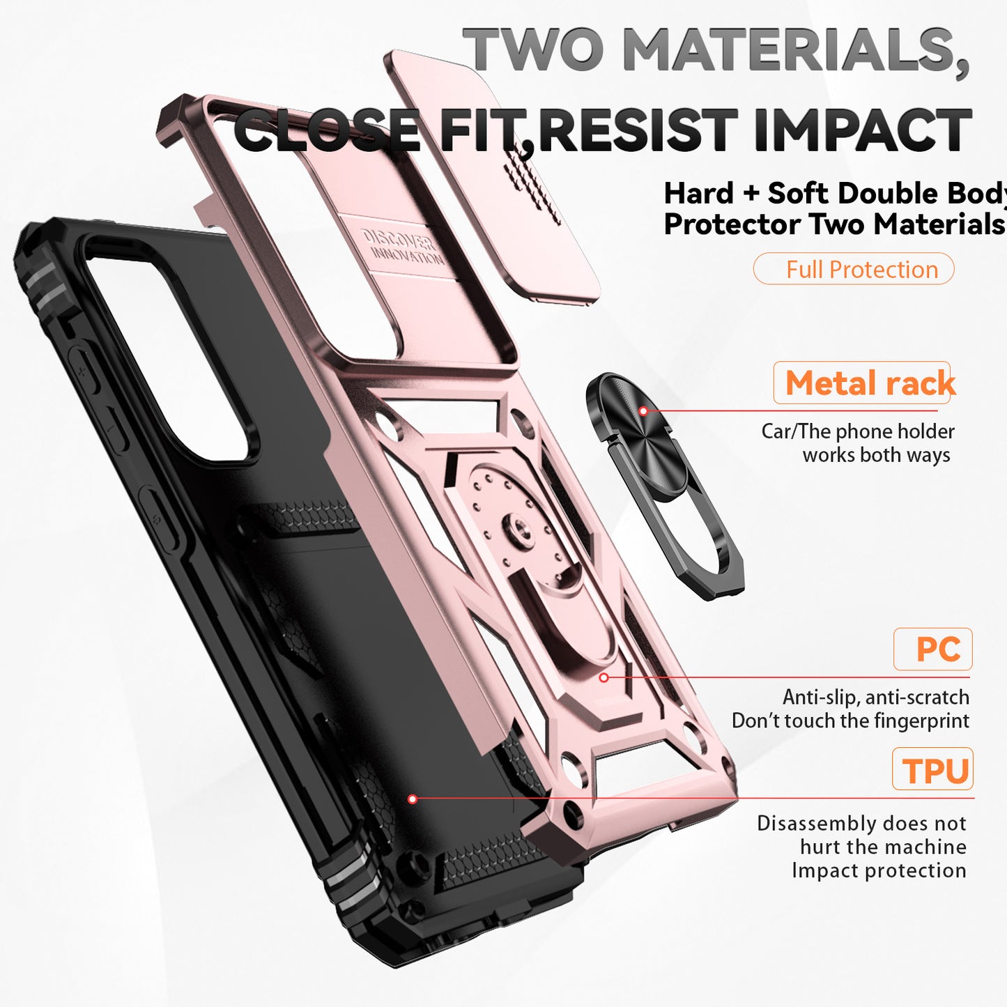For Samsung Galaxy S24 Case with Camera Slide Protector Kickstand PC+TPU Phone Cover - Rose Gold