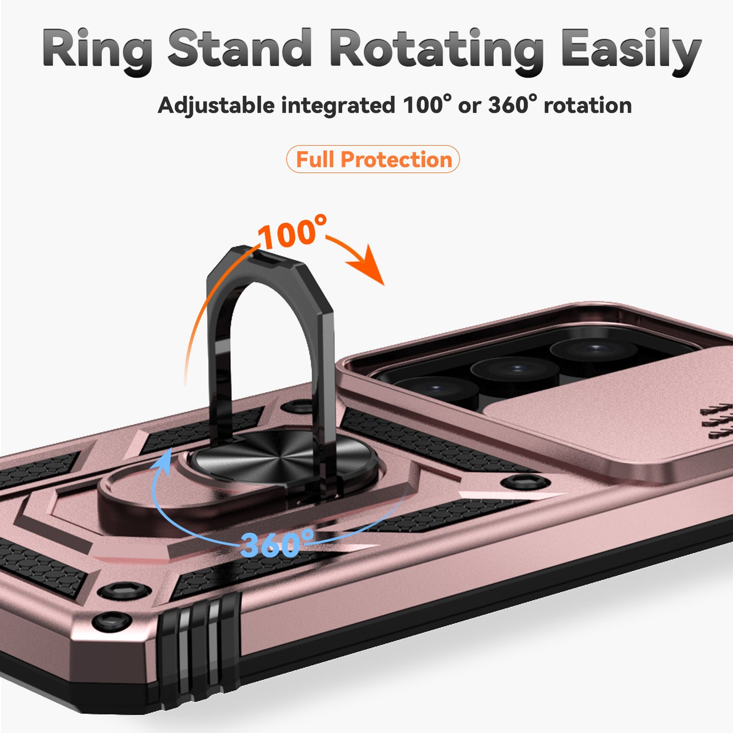 For Samsung Galaxy S24 Case with Camera Slide Protector Kickstand PC+TPU Phone Cover - Rose Gold