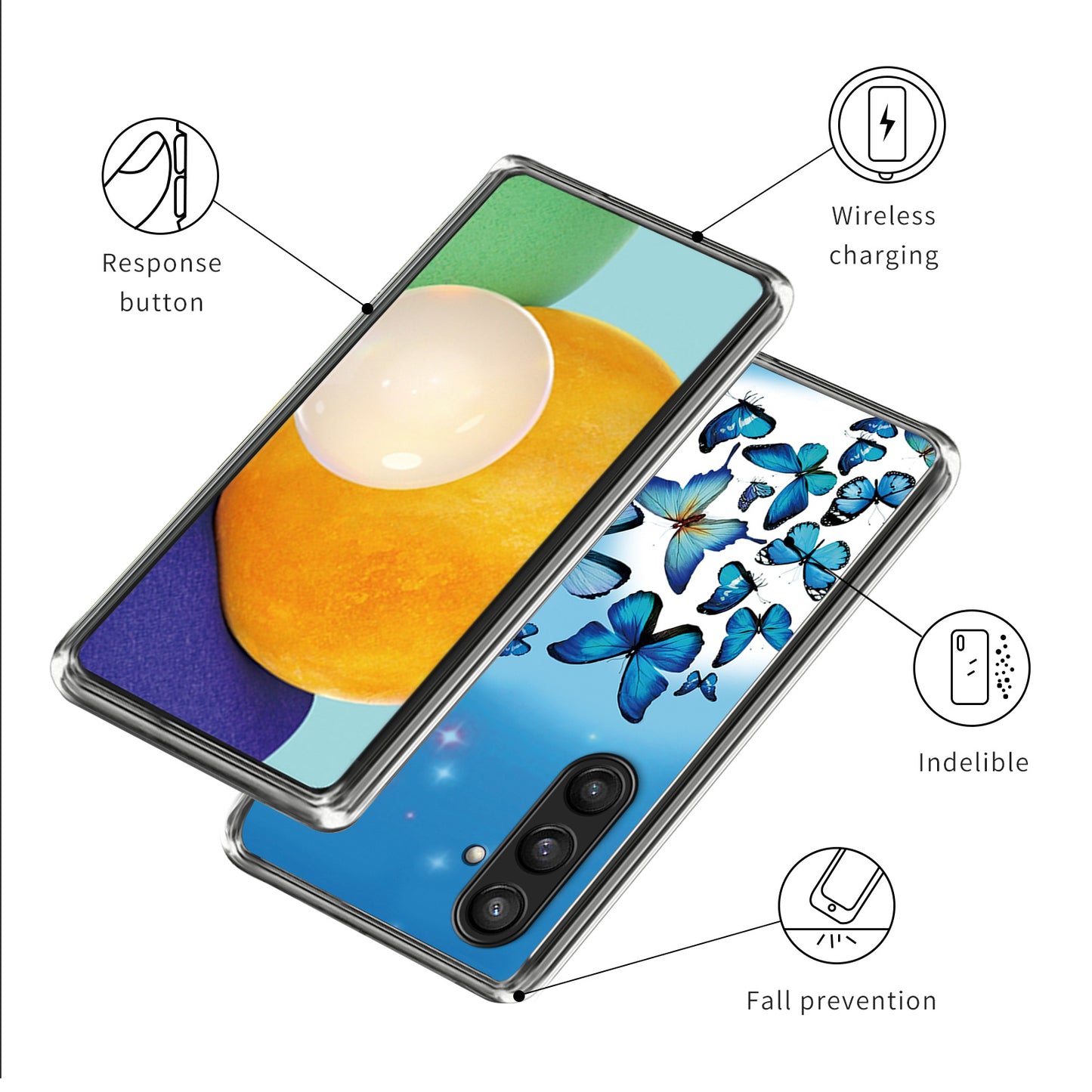For Samsung Galaxy S24 Case Pattern Flexible TPU Phone Back Cover Shell - Blue Butterflies