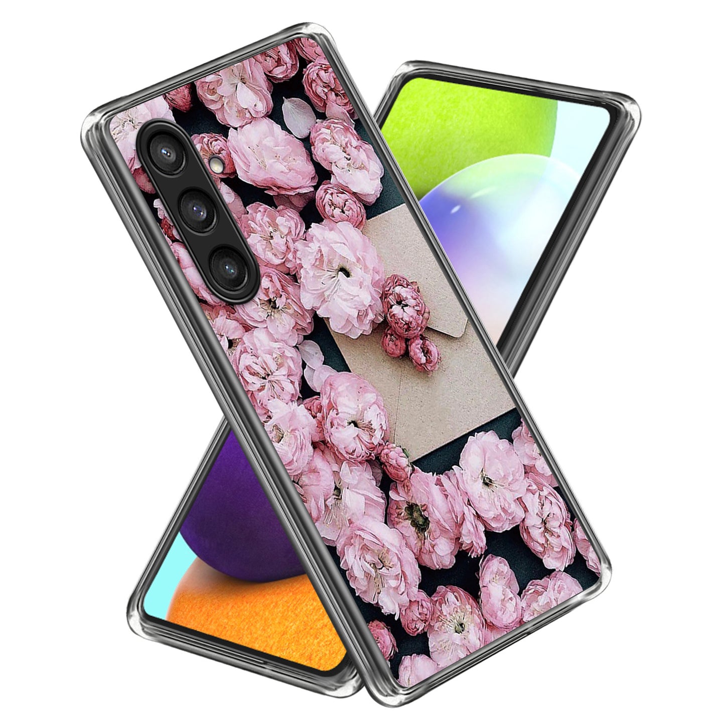For Samsung Galaxy S24 Case Pattern Flexible TPU Phone Back Cover Shell - Pink Flowers