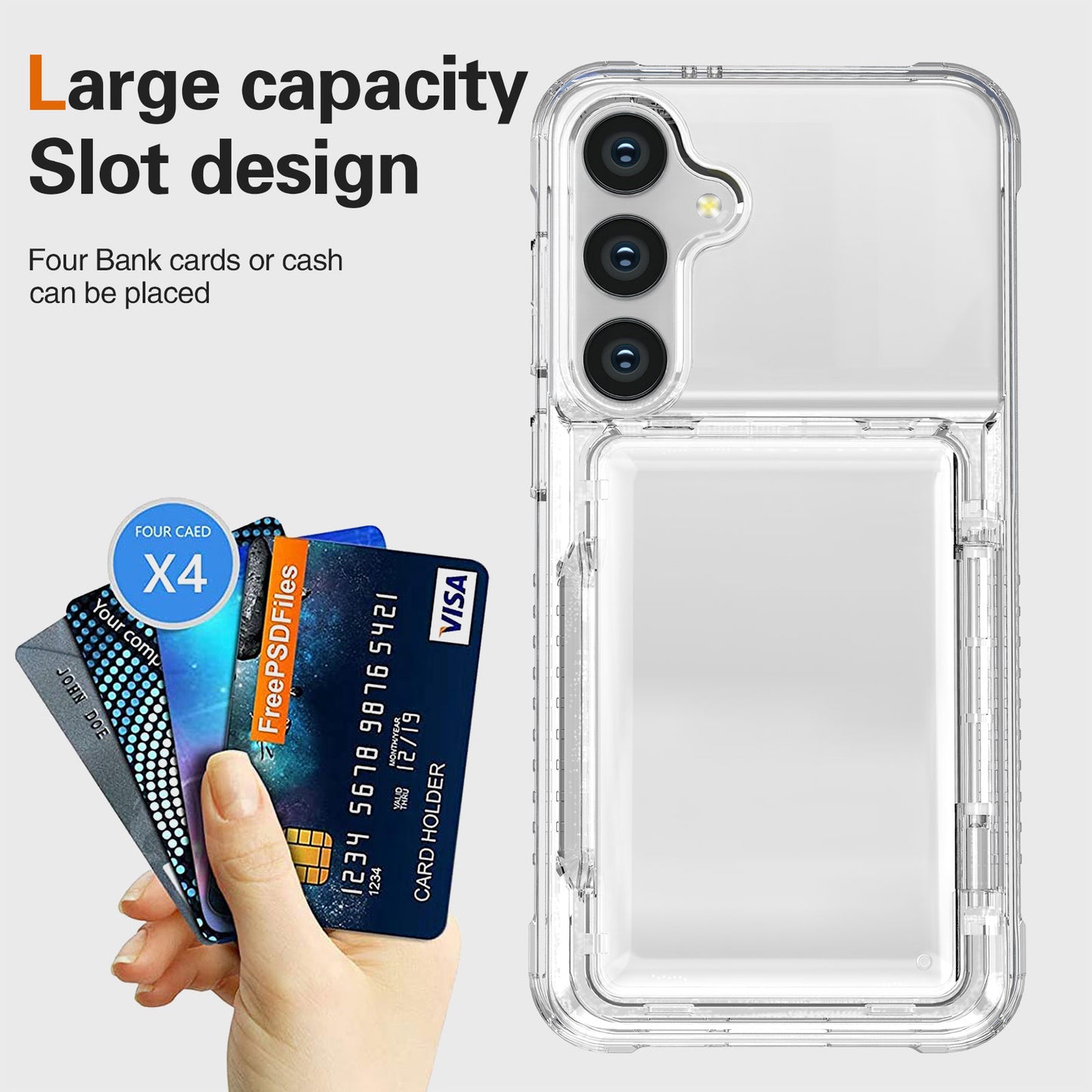 For Samsung Galaxy S24+ Card Slot Phone Case Kickstand Clear Phone Cover - Transparent Black