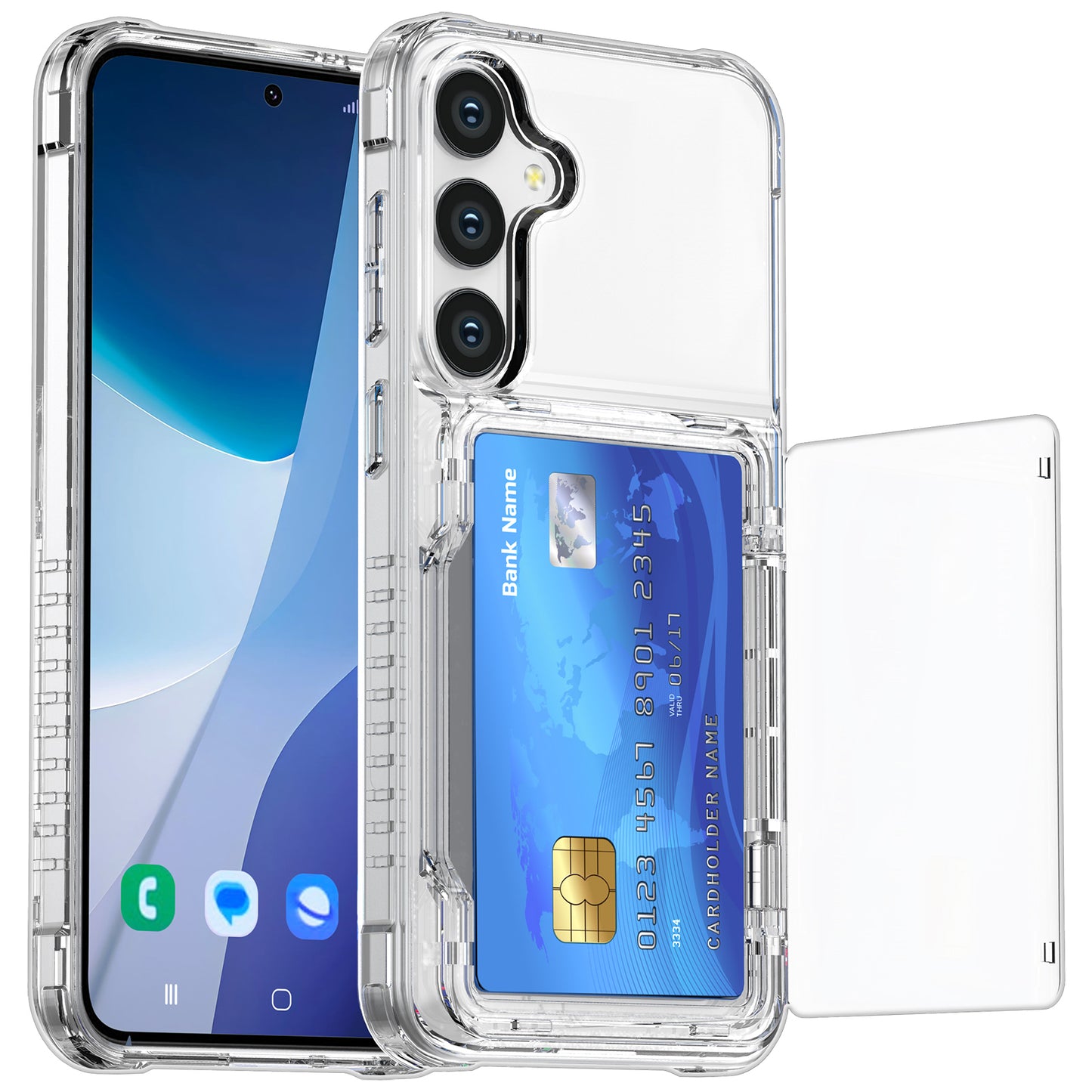 For Samsung Galaxy S24+ Card Slot Phone Case Kickstand Clear Phone Cover - Transparent