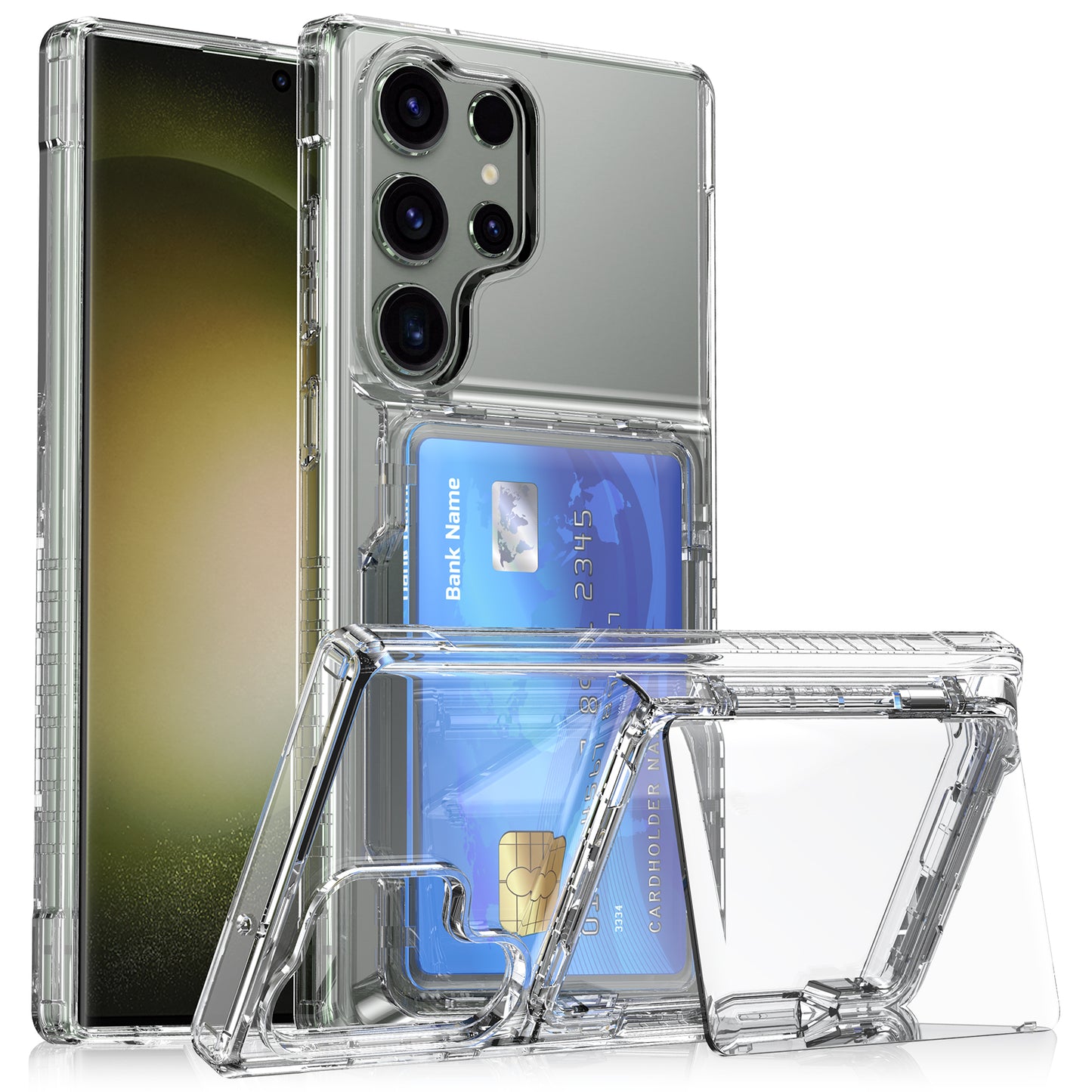 For Samsung Galaxy S25 Ultra Phone Case with Card Holder Kickstand - Transparent