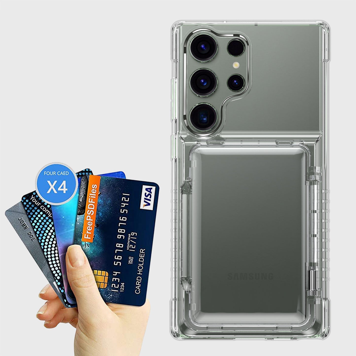 For Samsung Galaxy S25 Ultra Phone Case with Card Holder Kickstand - Transparent