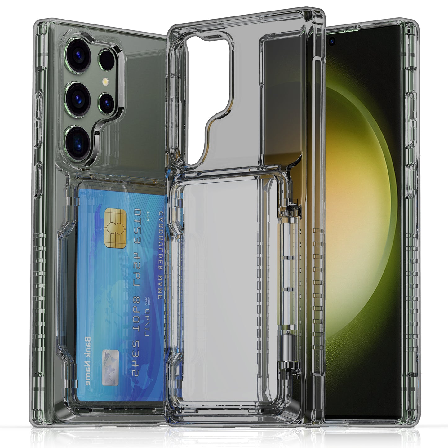 For Samsung Galaxy S24 Ultra Phone Case with Card Holder Kickstand - Transparent Black