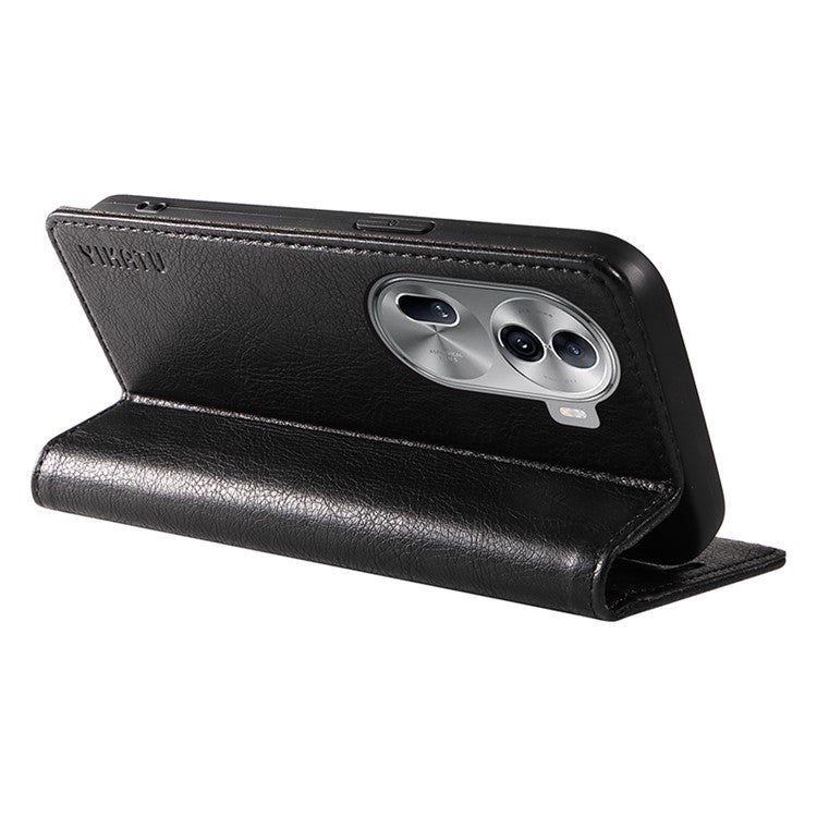 YIKATU YK-006 For Oppo Reno11 5G (Global) Cell Phone Case Litchi Texture PU Leather Stand Wallet Cover - Black