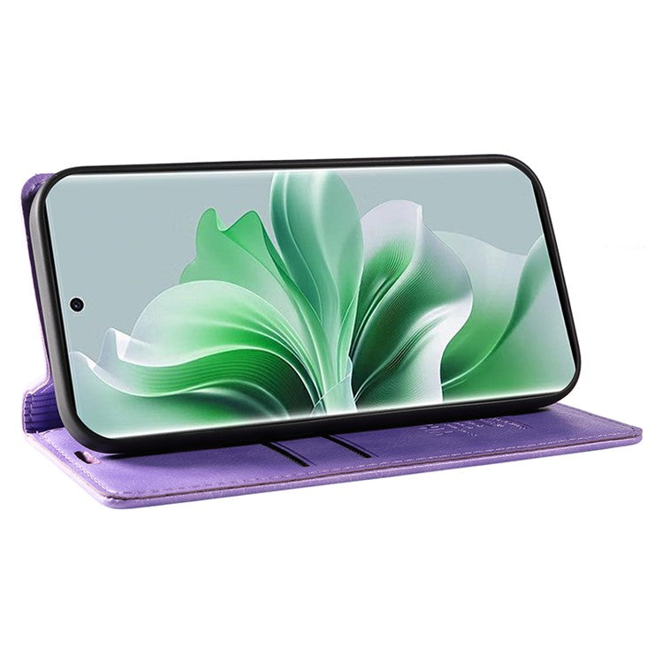 YIKATU YK-006 For Oppo Reno11 5G (Global) Cell Phone Case Litchi Texture PU Leather Stand Wallet Cover - Purple
