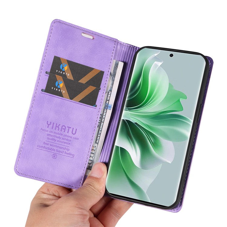YIKATU YK-006 For Oppo Reno11 5G (Global) Cell Phone Case Litchi Texture PU Leather Stand Wallet Cover - Purple