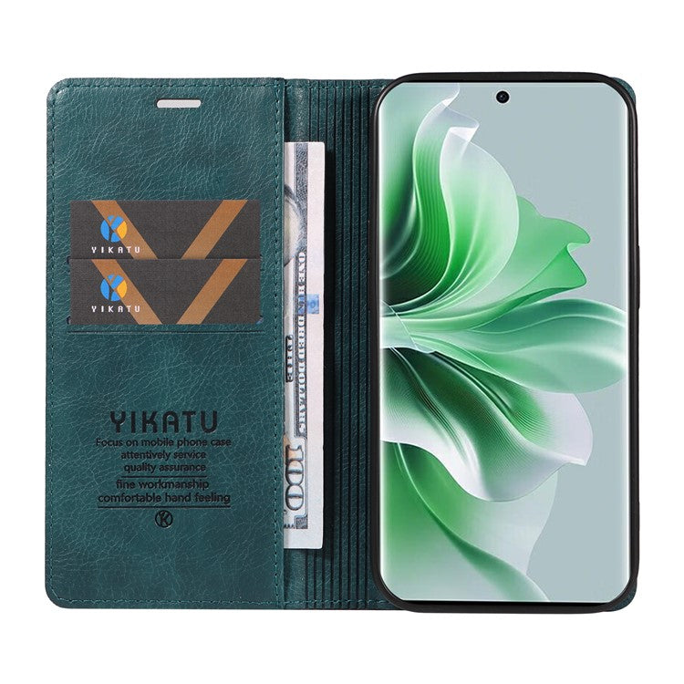YIKATU YK-006 For Oppo Reno11 5G (Global) Cell Phone Case Litchi Texture PU Leather Stand Wallet Cover - Blue