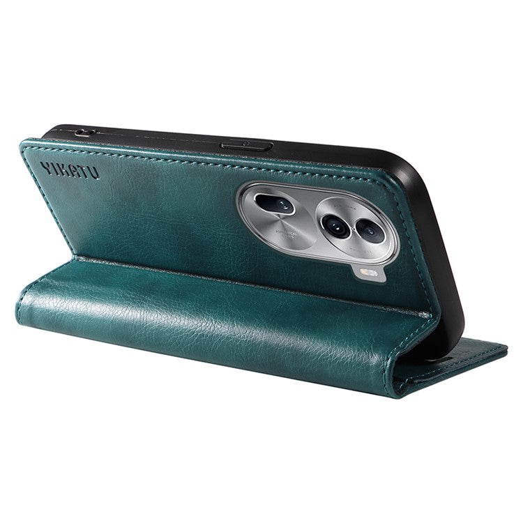 YIKATU YK-006 For Oppo Reno11 5G (Global) Cell Phone Case Litchi Texture PU Leather Stand Wallet Cover - Blue