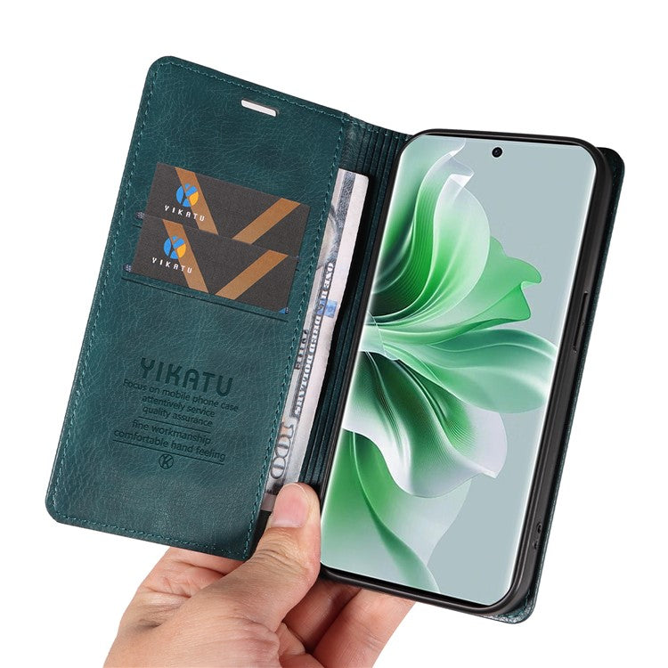 YIKATU YK-006 For Oppo Reno11 5G (Global) Cell Phone Case Litchi Texture PU Leather Stand Wallet Cover - Blue