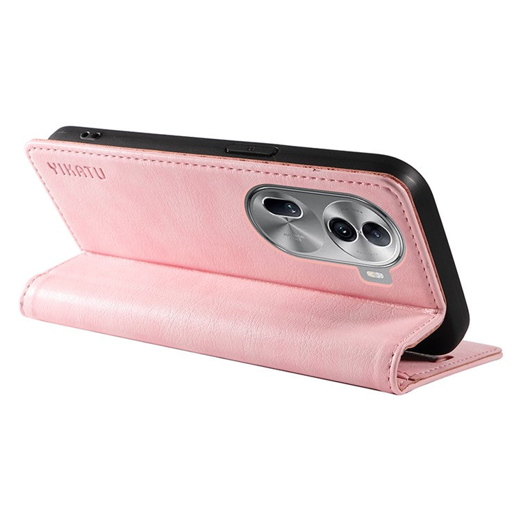 YIKATU YK-006 For Oppo Reno11 5G (Global) Cell Phone Case Litchi Texture PU Leather Stand Wallet Cover - Pink