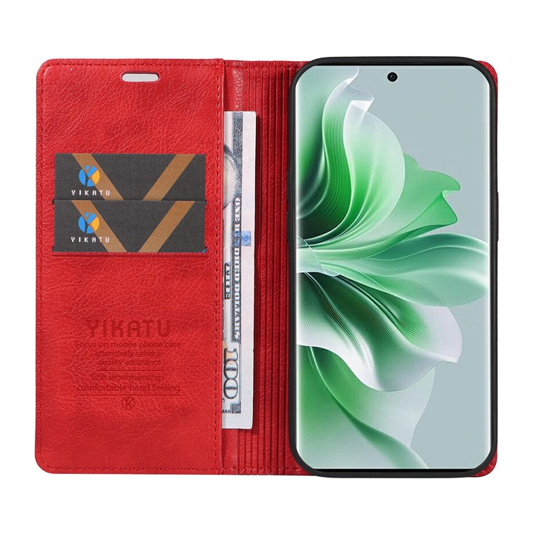 YIKATU YK-006 For Oppo Reno11 5G (Global) Cell Phone Case Litchi Texture PU Leather Stand Wallet Cover - Red