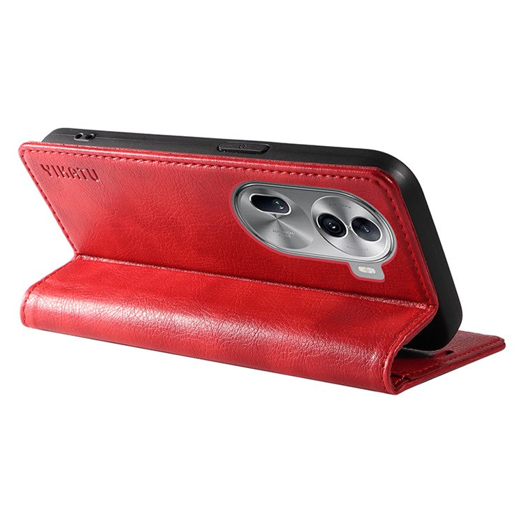 YIKATU YK-006 For Oppo Reno11 5G (Global) Cell Phone Case Litchi Texture PU Leather Stand Wallet Cover - Red