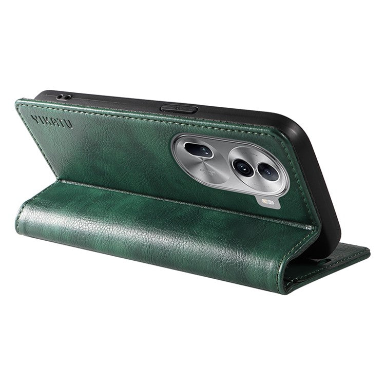 YIKATU YK-006 For Oppo Reno11 5G (Global) Cell Phone Case Litchi Texture PU Leather Stand Wallet Cover - Green