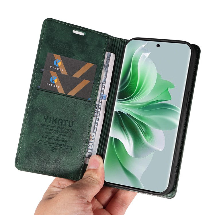 YIKATU YK-006 For Oppo Reno11 5G (Global) Cell Phone Case Litchi Texture PU Leather Stand Wallet Cover - Green
