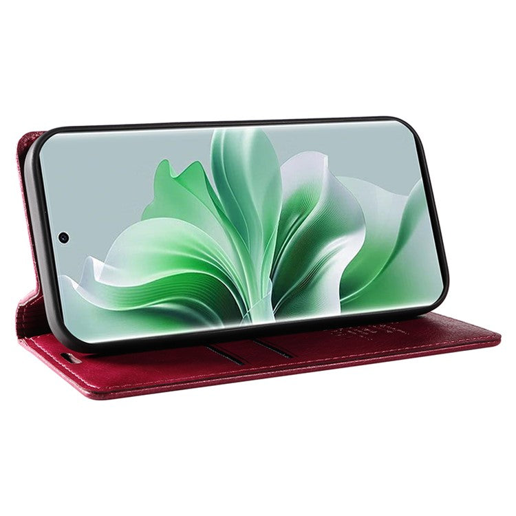 YIKATU YK-006 For Oppo Reno11 5G (Global) Cell Phone Case Litchi Texture PU Leather Stand Wallet Cover - Wine Red