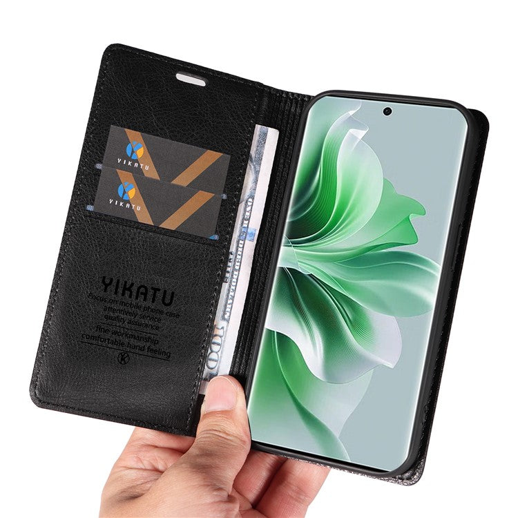 YIKATU YK-006 For Oppo Reno11 Pro 5G (Global) Case Magnetic Auto Closing PU Leather Wallet Phone Cover - Black