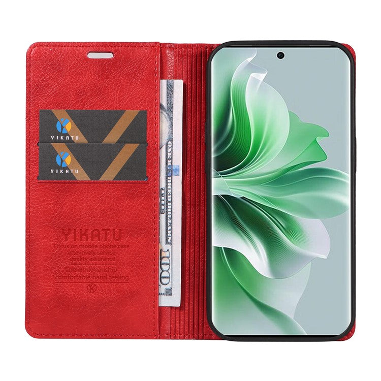 YIKATU YK-006 For Oppo Reno11 Pro 5G (Global) Case Magnetic Auto Closing PU Leather Wallet Phone Cover - Red