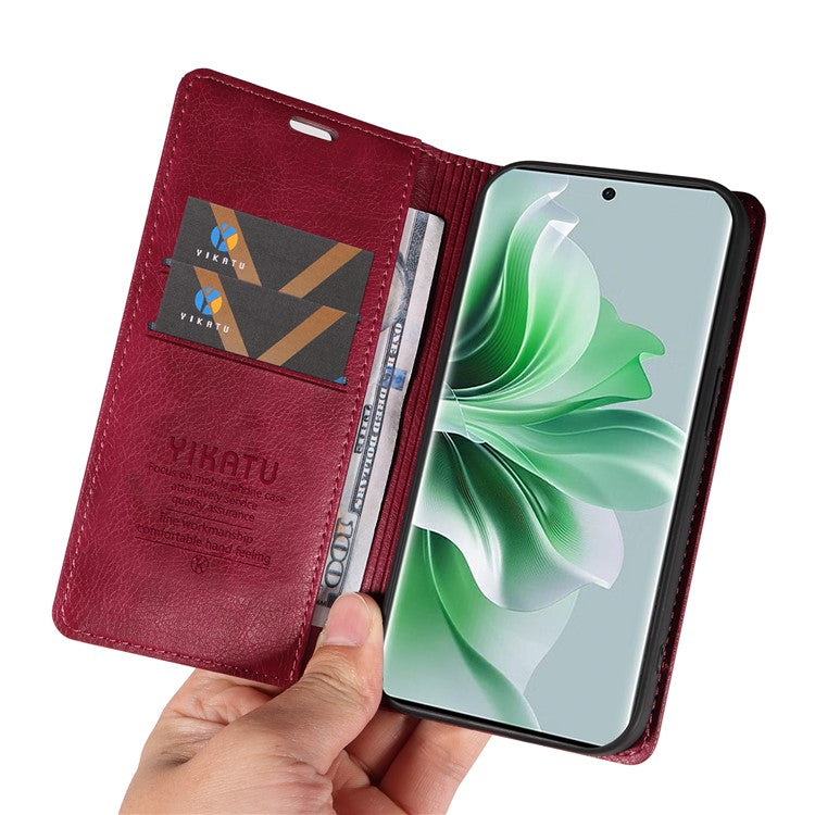 YIKATU YK-006 For Oppo Reno11 Pro 5G (Global) Case Magnetic Auto Closing PU Leather Wallet Phone Cover - Wine Red