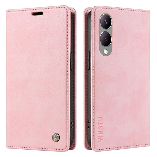 YIKATU YK-006 For vivo Y17s 4G Cell Phone Case PU Leather+TPU Litchi Texture Anti-drop Wallet Cover - Pink
