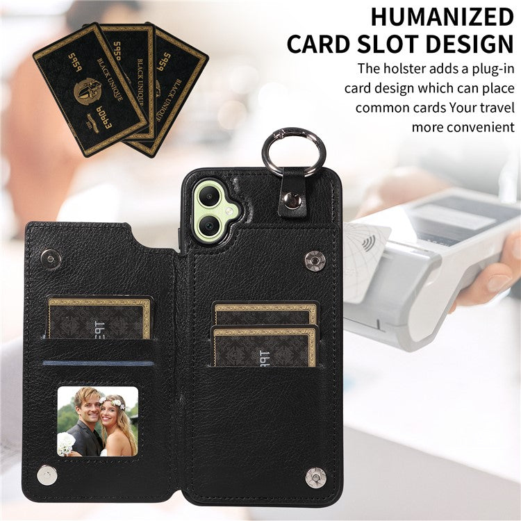 003 For Samsung Galaxy A05 4G Phone Case Litchi Texture Card Slots Back Shell - Black