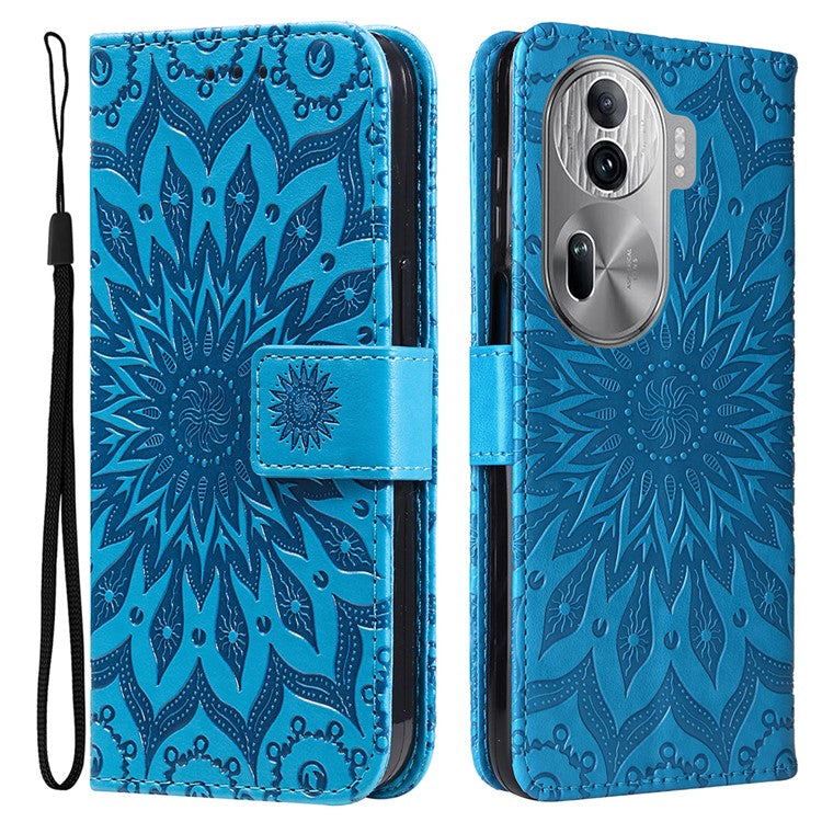 KT Imprinting Flower Series-1 For Oppo Reno11 Pro 5G (Global) Case Leather Wallet Cover with Wrist Strap - Blue