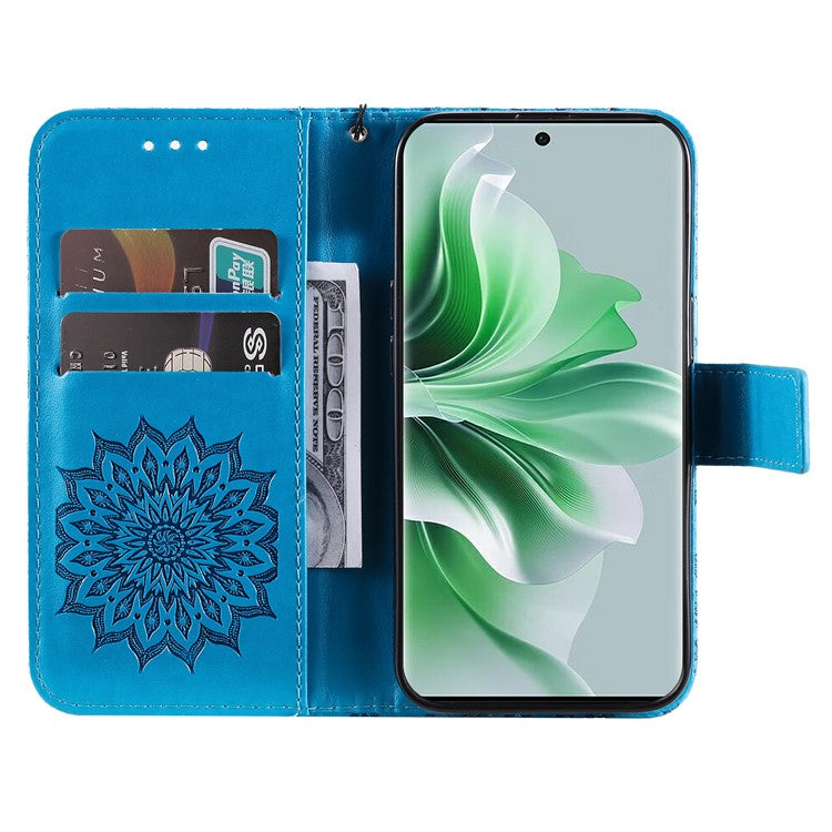 KT Imprinting Flower Series-1 For Oppo Reno11 Pro 5G (Global) Case Leather Wallet Cover with Wrist Strap - Blue