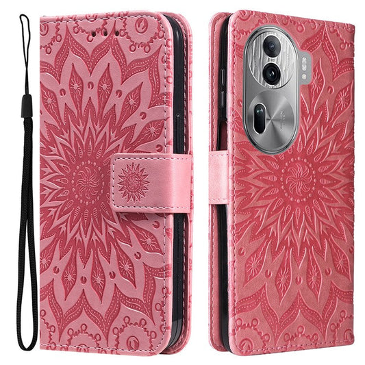 KT Imprinting Flower Series-1 For Oppo Reno11 Pro 5G (Global) Case Leather Wallet Cover with Wrist Strap - Pink