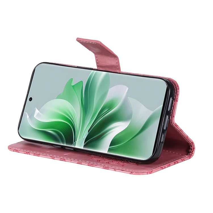 KT Imprinting Flower Series-1 For Oppo Reno11 Pro 5G (Global) Case Leather Wallet Cover with Wrist Strap - Pink