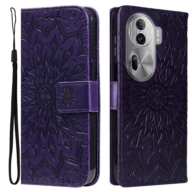 KT Imprinting Flower Series-1 For Oppo Reno11 Pro 5G (Global) Case Leather Wallet Cover with Wrist Strap - Purple