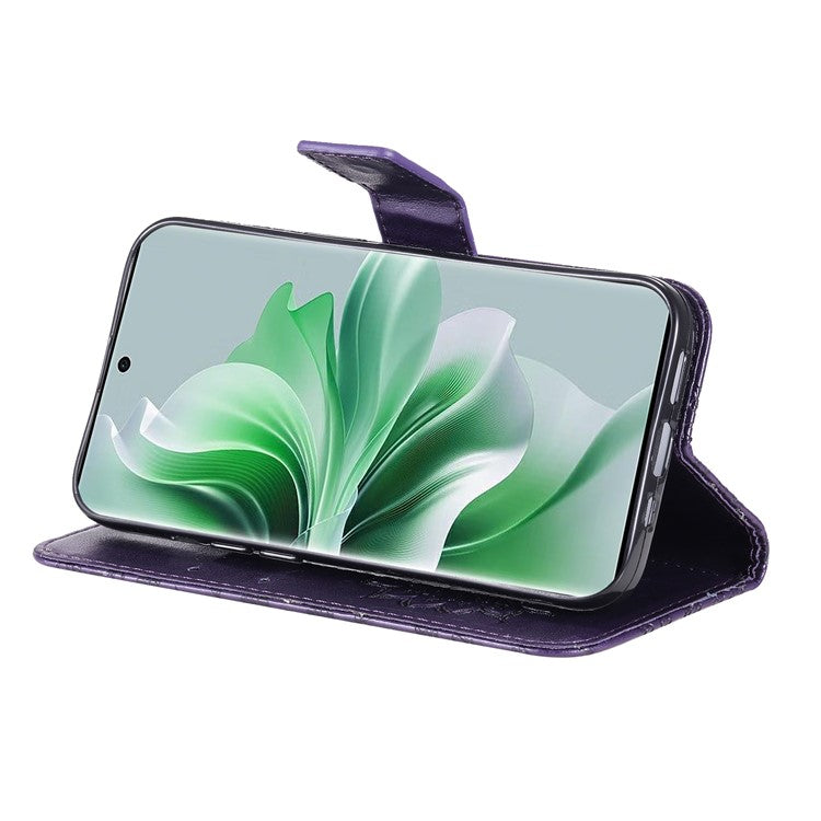 KT Imprinting Flower Series-1 For Oppo Reno11 Pro 5G (Global) Case Leather Wallet Cover with Wrist Strap - Purple