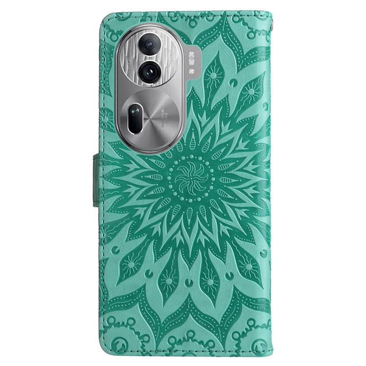 KT Imprinting Flower Series-1 For Oppo Reno11 Pro 5G (Global) Case Leather Wallet Cover with Wrist Strap - Green